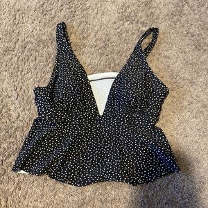 Polka dotted tankini top, with built in pads and adjustable straps